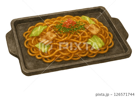 つくねの串焼きの水彩イラスト・ねぎま風の焼き鳥をリアルに描いた和風素材 126571744