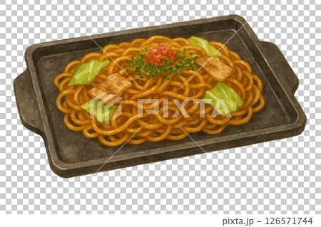 つくねの串焼きの水彩イラスト・ねぎま風の焼き鳥をリアルに描いた和風素材 126571744