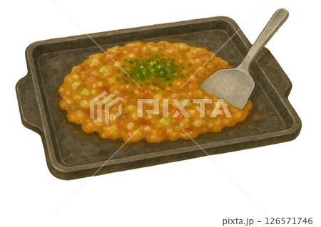 もんじゃ焼きの水彩イラスト・ヘラ付きで描かれた東京下町の鉄板グルメ素材 もんじゃ焼きの水彩イラスト・ヘラ付きで描かれた東京下町の鉄板グルメ素材 126571746