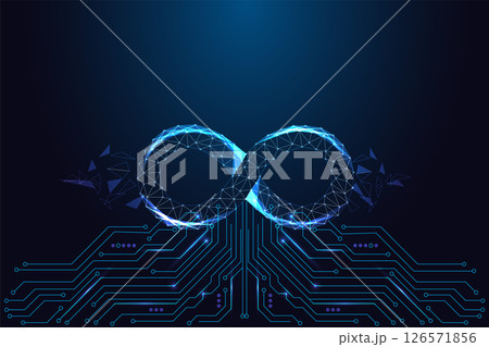 DevOps and continuous integration concept with glowing polygonal infinity symbol loop 126571856