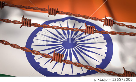 The India flag and Barbed wire image 3d Rendering. 126572009