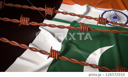 The India and Pakistan flag  image 3d Rendering. 126572010