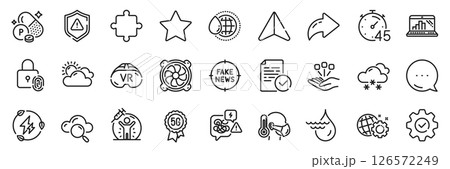 Computer fan, Execute and Graph laptop line icons pack. Share, Message, Paper plane icons. Phosphorus mineral, Consolidation, Star web icon. Vr, Timer, World water pictogram. Vector 126572249