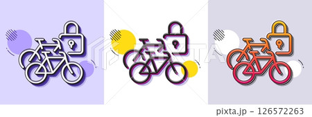 Bicycle lockers line icon. Halftone dotted pattern. Gradient icon with grain shadow. Lock bike transport sign. Outdoor parking place symbol. Line bicycle lockers icon. Various designs. Vector 126572263