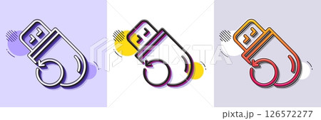 Recovery usb memory line icon. Halftone dotted pattern. Gradient icon with grain shadow. Backup data sign. Restore information symbol. Line flash memory icon. Various designs. Vector 126572277