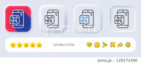 Flight mode line icon. Neumorphic, Flat shadow, 3d buttons. Airplane mode sign. Turn device offline symbol. Line flight mode icon. Social media icons. Vector 126572490