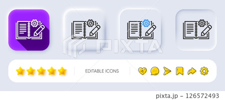 Engineering documentation line icon. Neumorphic, Flat shadow, 3d buttons. Technical instruction sign. Line engineering documentation icon. Social media icons. Vector 126572493