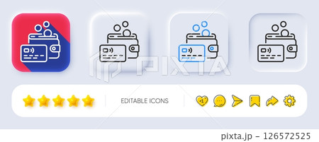 Credit card line icon. Neumorphic, Flat shadow, 3d buttons. Bank money payment sign. Wallet coin pay symbol. Line card icon. Social media icons. Vector 126572525