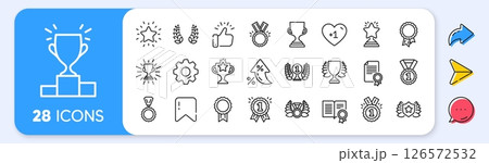 Award line icons. Interest rate, AI generate, Inflation icons. Set of Winner medal, Victory cup and Laurel wreath award icons. Reward, Certificate and Diploma message. Vector Award line icons. Interest rate, AI generate, Inflation icons. Set of Winner medal, Victory cup and Laurel wreath award icons. Reward, Certificate and Diploma message. Vector 126572532