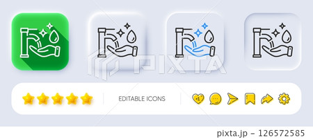 Washing hands line icon. Neumorphic, Flat shadow, 3d buttons. Sanitary cleaning sign. Hand wash symbol. Line washing hands icon. Social media icons. Vector 126572585