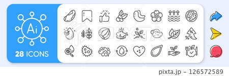 Cold-pressed oil, Natural linen and Hazelnut line icons. Interest rate, AI generate, Inflation icons. Pack of Cashew nut, Brazil nut, Vegetarian food icon. Vector Cold-pressed oil, Natural linen and Hazelnut line icons. Interest rate, AI generate, Inflation icons. Pack of Cashew nut, Brazil nut, Vegetarian food icon. Vector 126572589