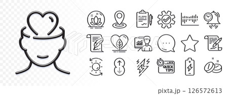Location, Swipe up and Service line icons for web app. Glare of light effect. Message icon. Pack of Time management, Column diagram, Lightning bolt pictogram icons. Vector 126572613