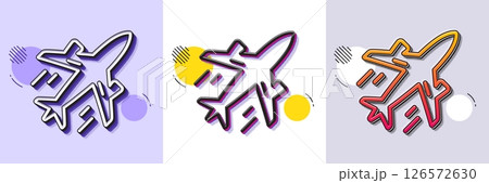 Plane line icon. Halftone dotted pattern. Gradient icon with grain shadow. Airport transport sign. Airplane flight symbol. Line plane icon. Various designs. Vector Plane line icon. Halftone dotted pattern. Gradient icon with grain shadow. Airport transport sign. Airplane flight symbol. Line plane icon. Various designs. Vector 126572630