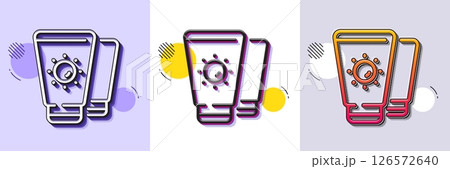 Sunscreen line icon. Halftone dotted pattern. Gradient icon with grain shadow. Sun cream sign. Sunblock lotion symbol. Line sunscreen icon. Various designs. Vector 126572640