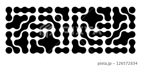 Metaball pattern. Black liquid drops or amorphous shapes isolated on white background. Organic blobs or molecules texture. Modern abstract print with connected dots. Vector graphic illustration 126572834