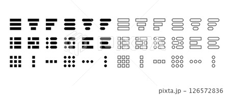 Set of hamburger menu icons. Different black list web buttons isolated on white background. Website interface navigation elements for mobile app or computer browser. Vector graphic illustration 126572836