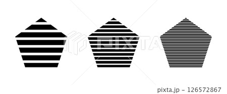 Black striped pentagon shapes isolated on white background. Minimalistic design elements. Vector graphic illustration 126572867