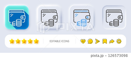 Wallet line icon. Neumorphic, Flat shadow, 3d buttons. Money purse sign. Cash budget symbol. Line wallet icon. Social media icons. Vector Wallet line icon. Neumorphic, Flat shadow, 3d buttons. Money purse sign. Cash budget symbol. Line wallet icon. Social media icons. Vector 126573098