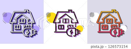 Home charging line icon. Halftone dotted pattern. Gradient icon with grain shadow. House car charger sign. Electric power symbol. Line home charging icon. Various designs. Vector 126573154