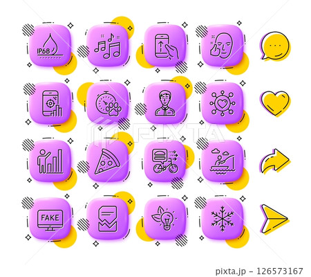 Seo phone, Graph chart and Dog competition line icons. App 3d buttons. Social media comment, share, like icons. Pack of Dating, Swipe up, Fake news icon. Vector 126573167