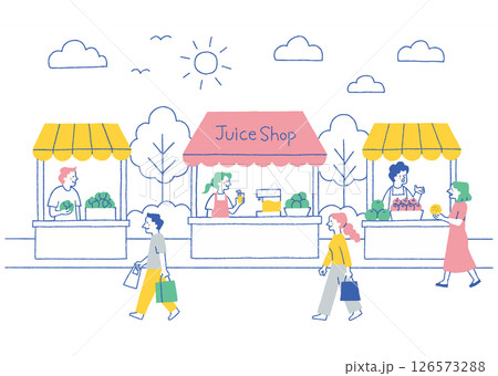 太陽の下でにぎわうマルシェの風景_色 126573288