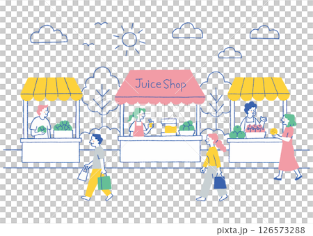 太陽の下でにぎわうマルシェの風景_色 126573288