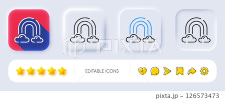 Rainbow line icon. Neumorphic, Flat shadow, 3d buttons. Cloud sky with iridescent light sign. Weather phenomenon symbol. Line rainbow icon. Social media icons. Vector Rainbow line icon. Neumorphic, Flat shadow, 3d buttons. Cloud sky with iridescent light sign. Weather phenomenon symbol. Line rainbow icon. Social media icons. Vector 126573473