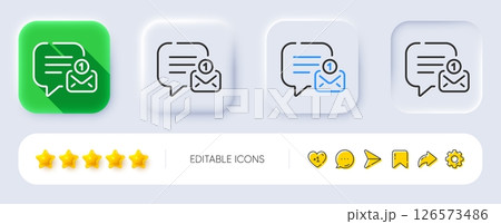 New message line icon. Neumorphic, Flat shadow, 3d buttons. Chat bubble sign. Speech dialogue box symbol. Line new message icon. Social media icons. Vector 126573486
