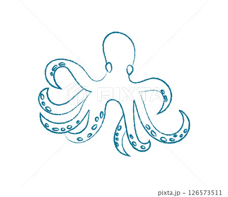 Chalk octopus silhouette. Crayon marine creature swims in the sea. Underwater life, doodle style, ideal for summer projects and aquatic designs. Chalk octopus silhouette. Crayon marine creature swims in the sea. Underwater life, doodle style, ideal for summer projects and aquatic designs. 126573511