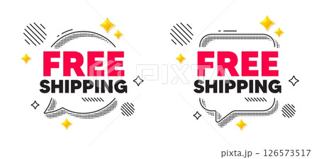 Free shipping chat speech bubble. Social media concept. Free shipping tag. Delivery included sign. Special offer symbol. 3d flare stars chat bubble. Vector 126573517