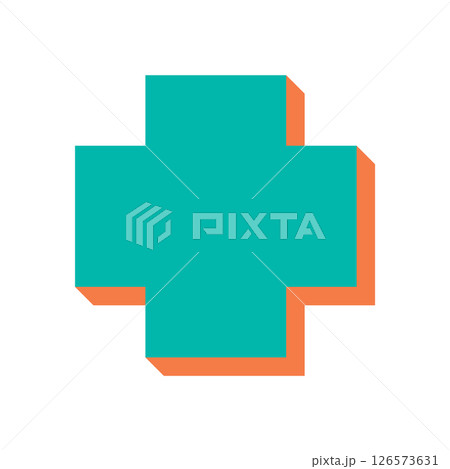 Bold geometric abstract shape. Flat icon and figure in brutalist style. This symbol features modern elements and shadows, ideal for contemporary art design projects. 126573631
