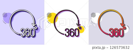 360 degrees line icon. Halftone dotted pattern. Gradient icon with grain shadow. VR simulation sign. Panoramic view symbol. Line 360 degrees icon. Various designs. Vector 360 degrees line icon. Halftone dotted pattern. Gradient icon with grain shadow. VR simulation sign. Panoramic view symbol. Line 360 degrees icon. Various designs. Vector 126573632