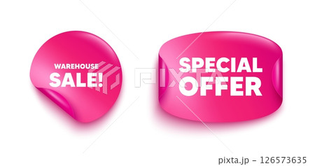 Warehouse sale sticker banner. Paper price label. Warehouse sale tag. Special offer price sign. Advertising discounts symbol. Paper sticker with message. Offer label banner. Vector Warehouse sale sticker banner. Paper price label. Warehouse sale tag. Special offer price sign. Advertising discounts symbol. Paper sticker with message. Offer label banner. Vector 126573635