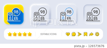 Petrol station line icon. Neumorphic, Flat shadow, 3d buttons. Filling station sign. E5 petroleum fuel symbol. Line petrol station icon. Social media icons. Vector 126573676