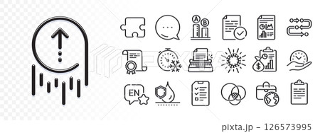 Report, Euler diagram and English line icons for web app. Glare of light effect. Message icon. Pack of Global business, Waterproof, Safe time pictogram icons. Vector 126573995