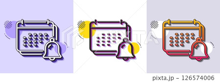 Notification bell line icon. Halftone dotted pattern. Gradient icon with grain shadow. Calendar sign. Event reminder symbol. Line notification icon. Various designs. Vector Notification bell line icon. Halftone dotted pattern. Gradient icon with grain shadow. Calendar sign. Event reminder symbol. Line notification icon. Various designs. Vector 126574006