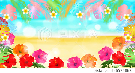 ハイビスカス 夏 水彩 和柄 背景 ハイビスカス 夏 水彩 和柄 背景 126575867
