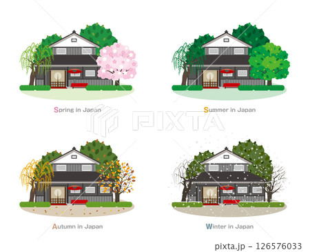日本の町並みのイラスト. 日本の四季. 日本の町並みのイラスト. 日本の四季. 126576033