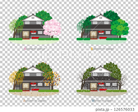 日本城市景觀的插圖。日本的四季。 126576033