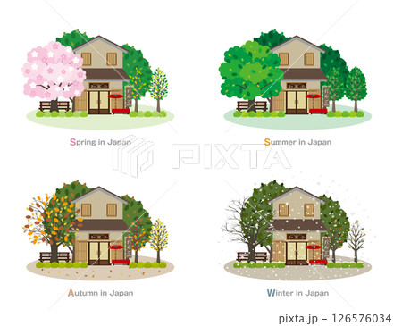 日本の町並みのイラスト. 日本の四季.  126576034