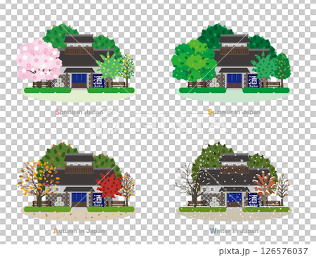 日本城市景觀的插圖。日本的四季。 126576037