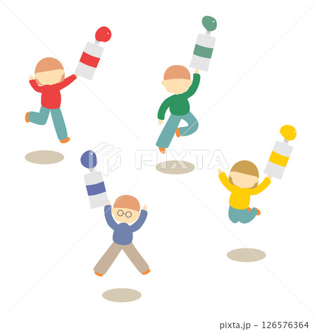 絵の具を持ってジャンプする子供たち 126576364