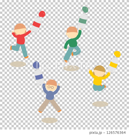 絵の具を持ってジャンプする子供たち 126576364