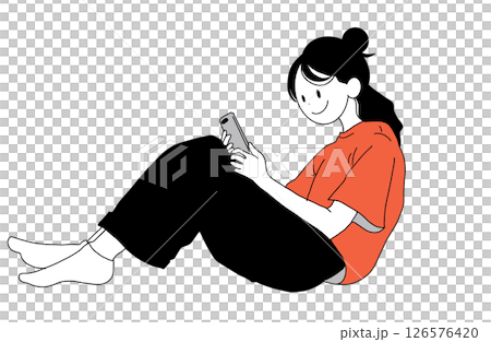 操作智能手機的婦女的例證 126576420