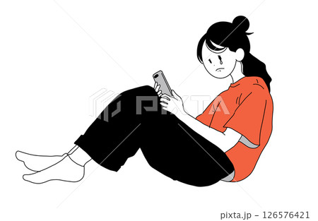 スマホを見て悲しむ女性のイラスト 126576421