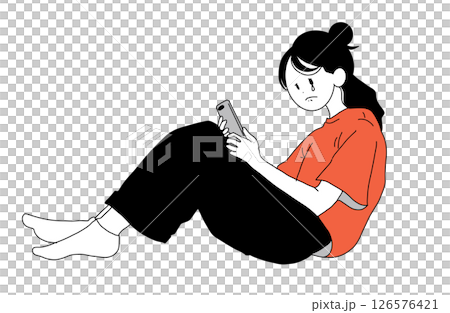 一位女士因智慧型手機而感到悲傷的插圖 126576421