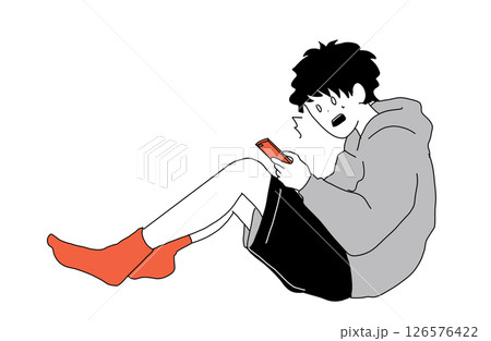 スマホを見て驚く男性のイラスト 126576422