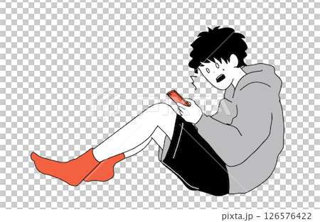 一名男子對自己的智慧型手機感到驚訝的插圖 126576422