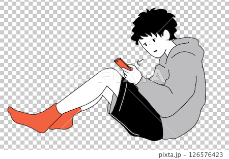 スマホを見て心配そうな男性のイラスト 126576423