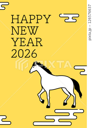2026年午年のシンプルな年賀状、とぐろを巻いた馬とエ霞の和風背景 126576637